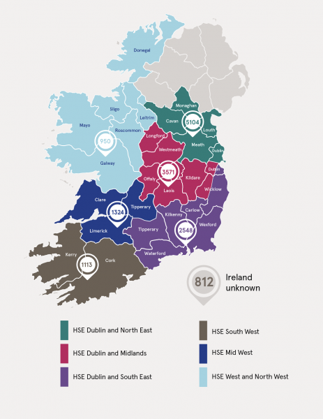 Map of Ireland with treatment data